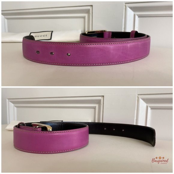 Authentic Gucci Dark Pink Leather Gold G Logo Buckle Belt Size 85/34 main image 10